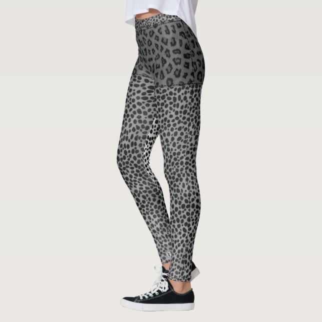 Black White Grey Exotic Animal Cheetah Leopard Leggings (Left)