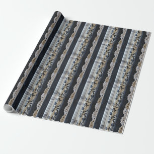 Black White & Grey Faux Fabric Panels Wrapping Paper