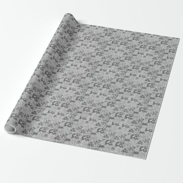 Black White & Grey Faux Fabric Panels Wrapping Paper (Unrolled)
