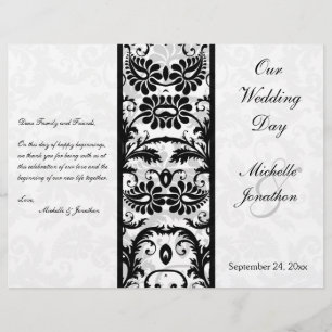 Black, White, Grey Floral Damask Wedding Program