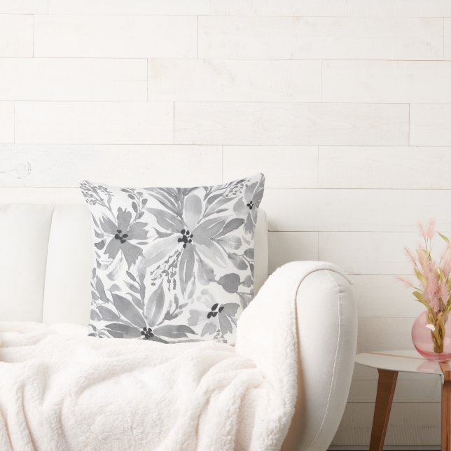 Black, White, Grey Flowers and leaves Cushion (Couch)