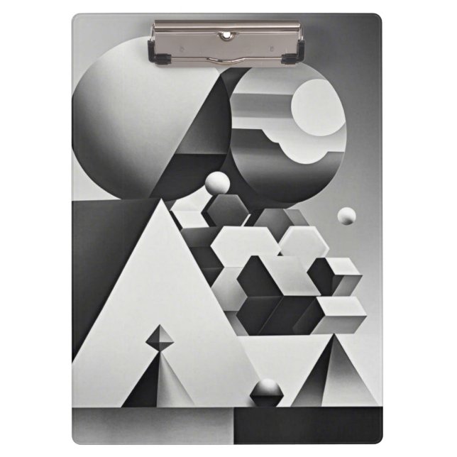 Black white grey geometric shapes  clipboard (Front)
