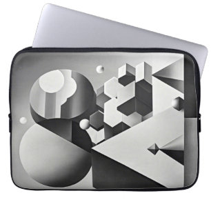 Black white grey geometric shapes laptop sleeve