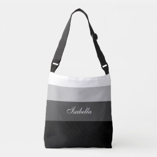 Black White Grey Gradient Stripes & Calligraphy Crossbody Bag
