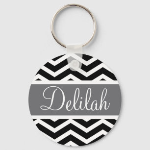 Black White Grey Grey Chevron Custom Key Ring