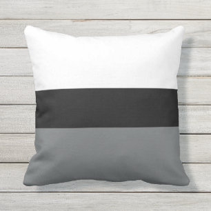 Black White Grey Horizontal Stripes Throw Pillow