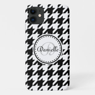 Black White Grey Houndstooth Monogram Pattern iPhone 11 Case