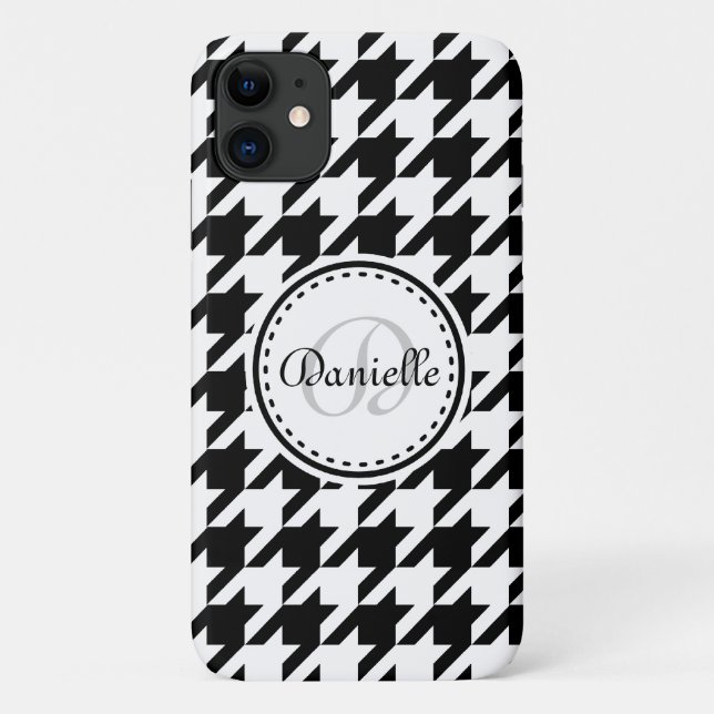 Black White Grey Houndstooth Monogram Pattern Case-Mate iPhone Case (Back)