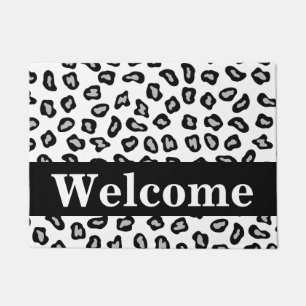 Black White Grey Leopard Skin Pattern Welcome Doormat
