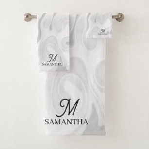 Black, White Grey Marble Effect Minimal Bath Towel Set