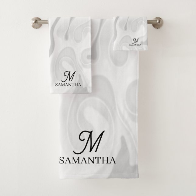 Black, White Grey Marble Effect Minimal Bath Towel Set (Insitu)