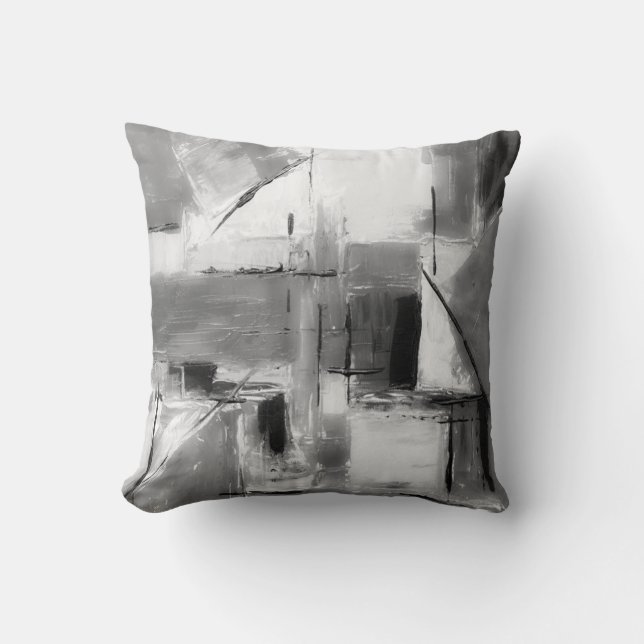 Black White & Grey Mod Abstract Decor Pillow (Front)