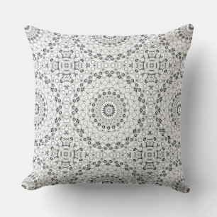 Black White Grey Monochrome Mandala Design Cushion
