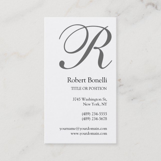 Black White Grey Monogram Business Card (Front)