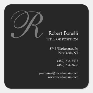 Black White Grey Monogram Business Card Square Sticker