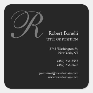 Black White Grey Monogram Business Card Square Sticker