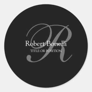 Black White Grey Monogram Classic Round Sticker