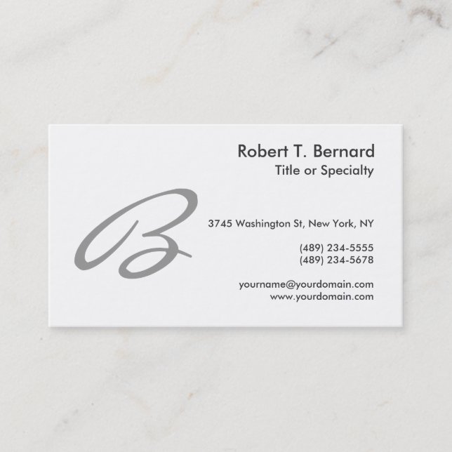 Black White Grey Monogram Consultant Business Card (Front)