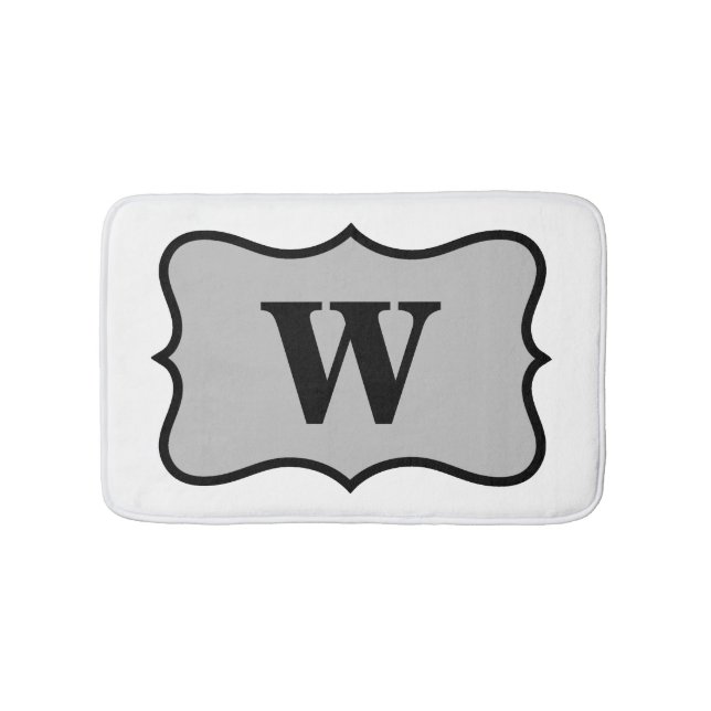 Black White Grey Monogram Initial Home Decorative Bath Mat (Front)