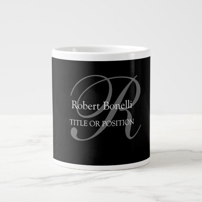 Black White Grey Monogram Large Coffee Mug (Front)