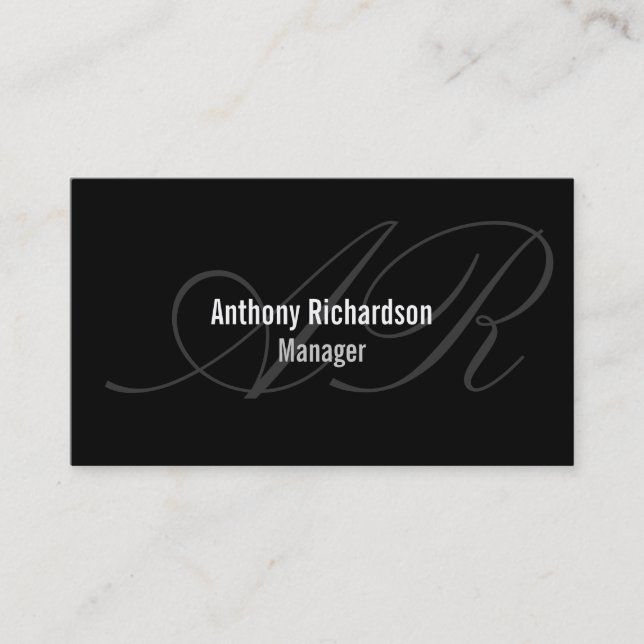 Black White Grey Monogram Manager Business Card (Front)