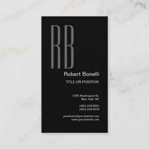 Black White Grey Monogram Minimalist Plain Business Card