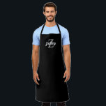 Black White Grey Monogram Personalised Apron<br><div class="desc">This personalised apron features a grey blue monogram initial and white retro script name on a black background. It makes a great Father's Day gift for the man who loves to grill or cook!</div>
