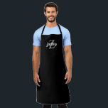 Black White Grey Monogram Personalised Apron<br><div class="desc">This personalised apron features a grey blue monogram initial and white retro script name on a black background. It makes a great Father's Day gift for the man who loves to grill or cook!</div>