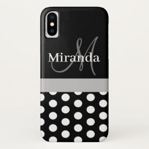 Black White Grey Monogram Script Polka Dots iPhone X Case