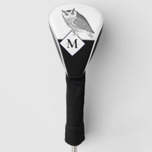 Black White Grey Owl Monogram Name Golf Head Cover