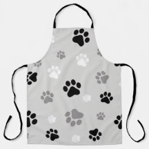 Black, white & grey paw printed unisex apron