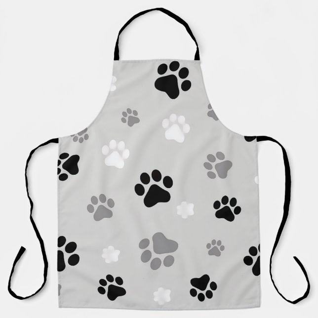 Black, white & grey paw printed unisex apron (Front)