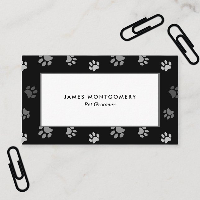Black White Grey Paw Prints Personalised Business Card (Black White Gray Paw Prints Personalized Business Card)