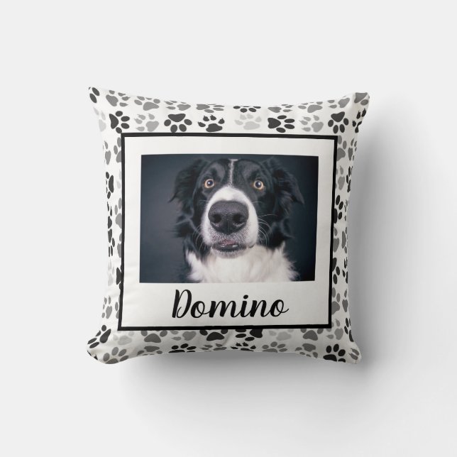 Black White Grey Pet Dog Photo Personalise Paws  Cushion (Front)