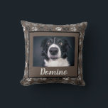Black White Grey Pet Dog Photo Personalise Paws  Cushion<br><div class="desc">This design was created through digital art. It may be personalised by clicking the customise button and changing the colour, adding a name, initials or your favourite words. Contact me at colorflowcreations@gmail.com if you with to have this design on another product. Purchase my original abstract acrylic painting for sale at...</div>