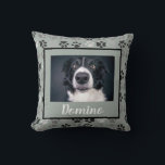 Black White Grey Pet Dog Photo Personalise Paws  Cushion<br><div class="desc">This design may be personalised in the area provided by changing the photo and/or text. Or it can be customised by clicking Personalise this Template and then choosing the click to customise further option and delete or change the colour of the background, add text, change the text colour or style,...</div>