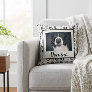 Black White Grey Pet Dog Photo Personalise Paws  Cushion