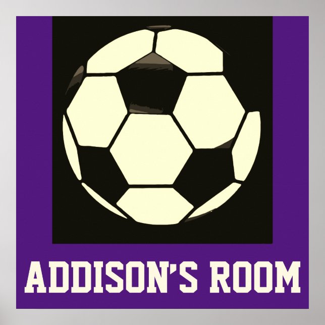 Black White Grey Purple Soccer Ball Custom Name Poster (Front)