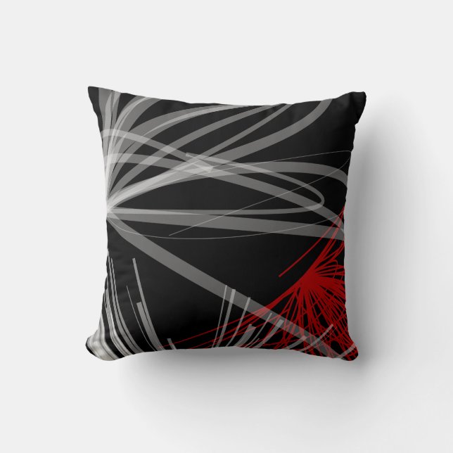 Black White Grey & Red Abstract Design Throw Pillo Cushion (Front)