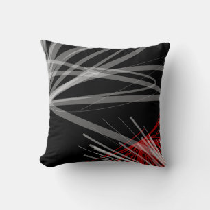 Black White Grey & Red Abstract Ribbons Cushion