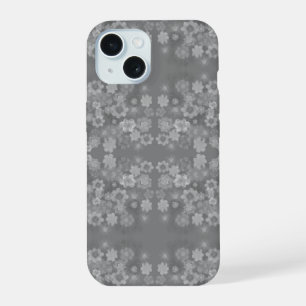 Black White Grey Retro Floral Watercolor Pattern iPhone 15 Case