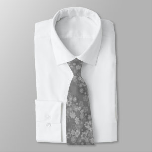 Black White Grey Retro Floral Watercolor Pattern Tie