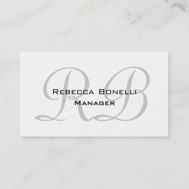 Black White Grey Script Monogram Business Card (Front)