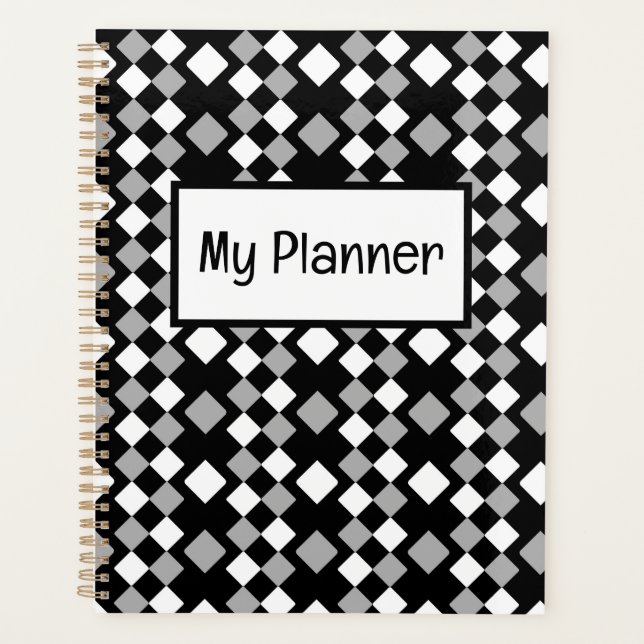 Black white grey squares geometric planner (Front)