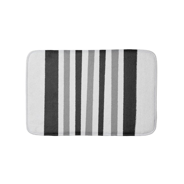 Black White Grey Striped Pattern Bath Mat (Front)