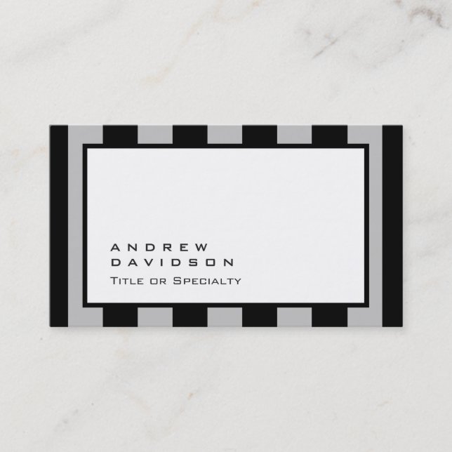 Black White Grey Striped Pattern Business Card (Front)