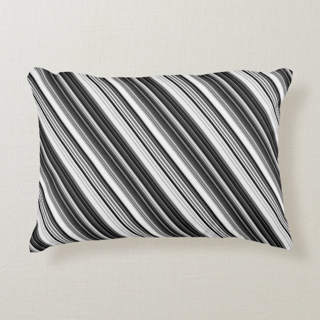 Black White Grey Striped Pattern Decorative Cushion (Front)