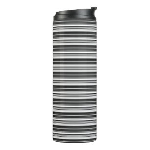 Black White Grey Striped Pattern Thermal Tumbler