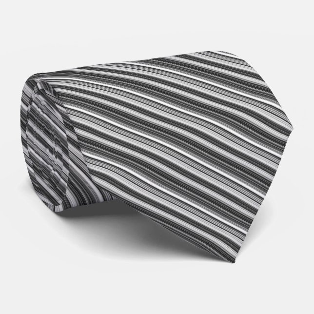 Black White Grey Striped Pattern Tie (Rolled)