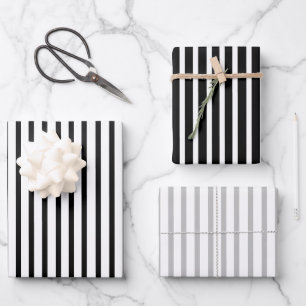 Black, White, Grey, Stripes Set of 3 Wrapping Paper Sheet